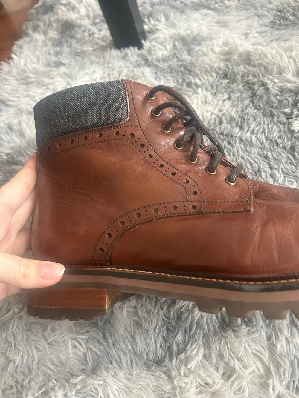 🆕 Warfield & Grand Brown Leather Brogue Chukka Boots with Dark Collar